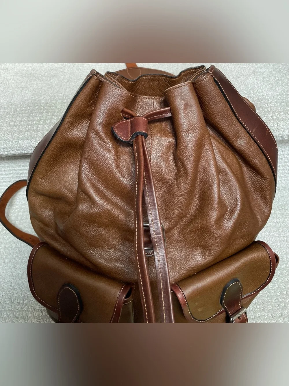 Vintage Artisan Brown Leather Backpack Embossed Crocodile/Alligator Emblem